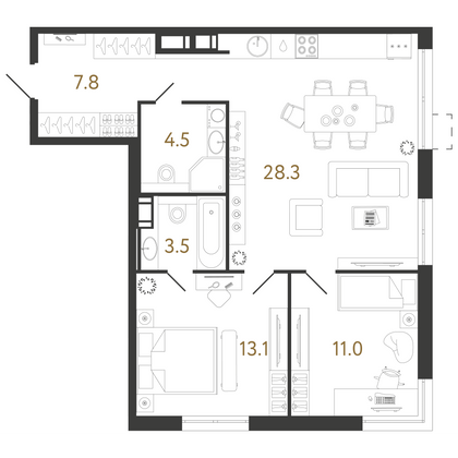 68,2 м², 2-комн. квартира, 15/23 этаж