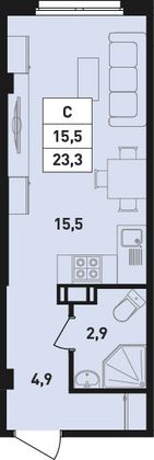 Продажа квартиры-студии 23,3 м², 15/18 этаж