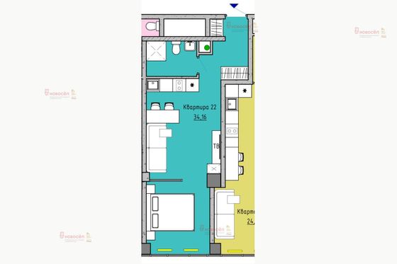 Продажа 1-комнатной квартиры 34,3 м², 3/25 этаж