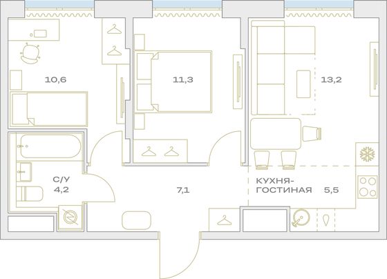 Продажа 3-комнатной квартиры 51,9 м², 14/23 этаж