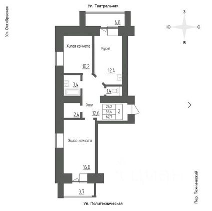 Продажа 2-комнатной квартиры 62,7 м², 5/10 этаж