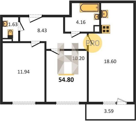 Продажа 2-комнатной квартиры 54,4 м², 6/14 этаж