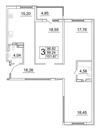 101,8 м², 3-комн. квартира, 3/27 этаж