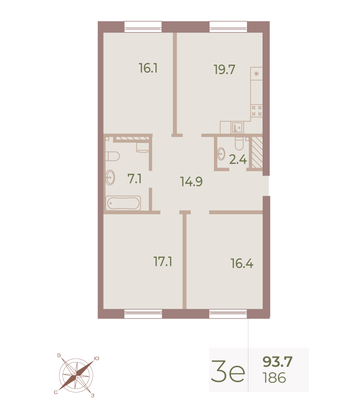 Продажа 3-комнатной квартиры 93,6 м², 9/9 этаж