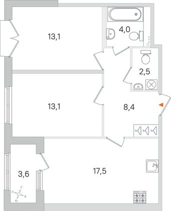 Продажа 2-комнатной квартиры 60,4 м², 2/4 этаж