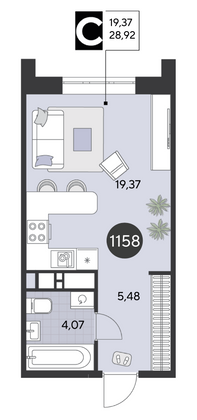 Продажа квартиры-студии 28,9 м², 9/21 этаж