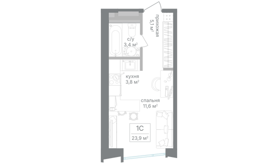 Продажа квартиры-студии 23,9 м², 10/25 этаж