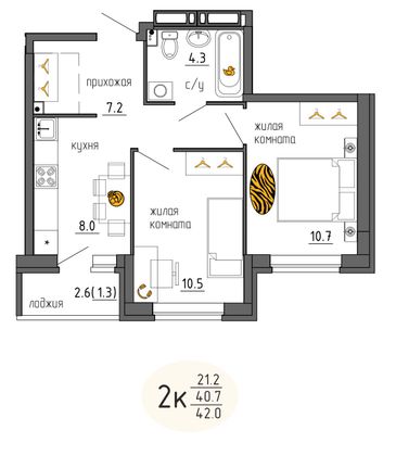 42 м², 2-комн. квартира, 2/25 этаж
