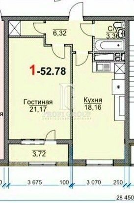 Продажа 1-комнатной квартиры 52,8 м², 7/12 этаж