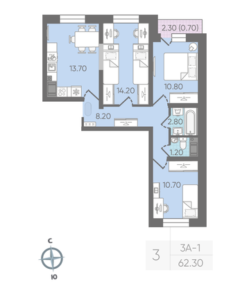 Продажа 3-комнатной квартиры 62,3 м², 5/16 этаж
