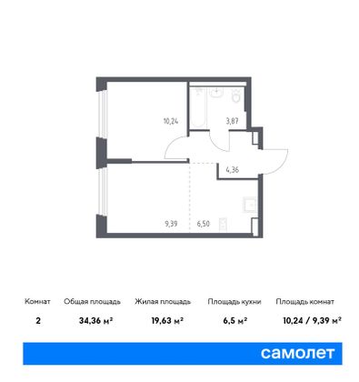 34,4 м², 1-комн. квартира, 1/9 этаж