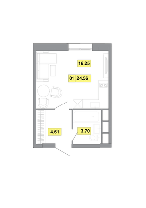 Продажа 1-комнатной квартиры 24,6 м², 9 этаж
