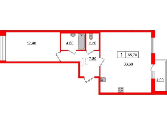 Продажа 1-комнатной квартиры 65,7 м², 2/10 этаж