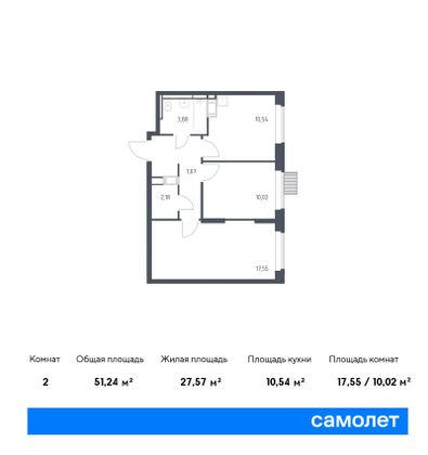 51,2 м², 2-комн. квартира, 4/17 этаж