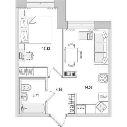 Продажа 1-комнатной квартиры 34,4 м², 1/18 этаж