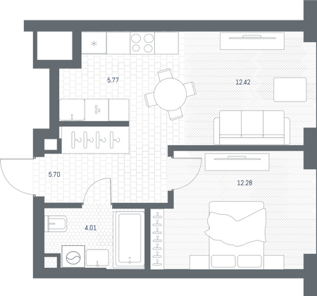 Продажа 1-комнатной квартиры 40,2 м², 32/49 этаж