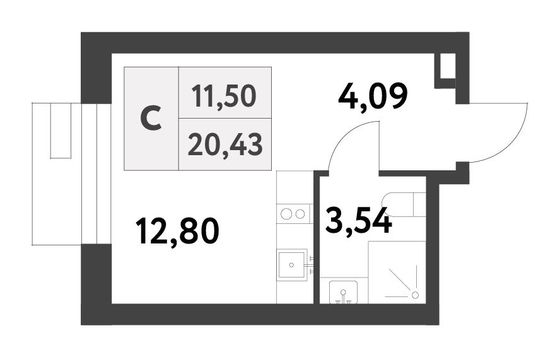 Продажа квартиры-студии 20,4 м², 13/16 этаж