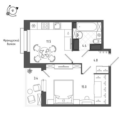 37,5 м², 1-комн. квартира, 11/12 этаж