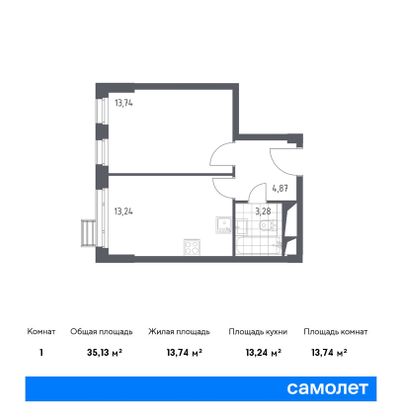 35,1 м², 1-комн. квартира, 15/31 этаж