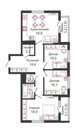 Продажа 3-комнатной квартиры 78 м², 13/23 этаж