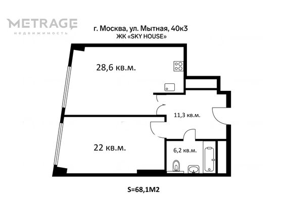 Продажа 2-комнатной квартиры 68,1 м², 24/29 этаж