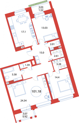 Продажа 3-комнатной квартиры 101,2 м², 12/12 этаж