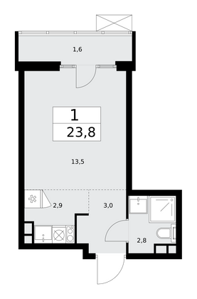 23,8 м², 1-комн. квартира, 11/15 этаж