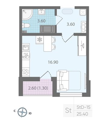 Продажа квартиры-студии 25,4 м², 5/24 этаж