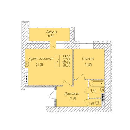 Продажа 2-комнатной квартиры 50 м², 4 этаж
