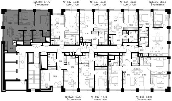 Продажа 2-комнатной квартиры 67,8 м², 13/27 этаж