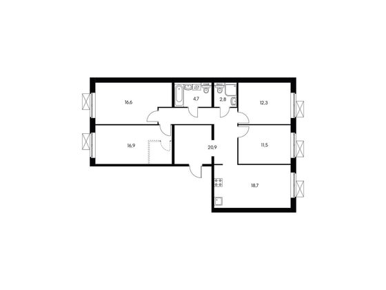 102,7 м², 4-комн. квартира, 1/15 этаж