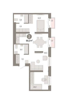 Продажа 2-комнатной квартиры 66 м², 6/31 этаж