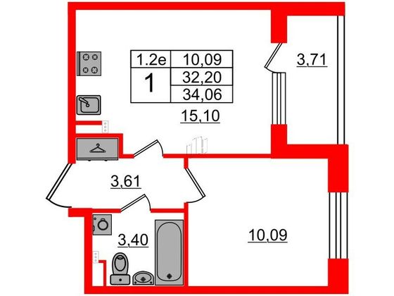 Продажа 1-комнатной квартиры 32,2 м², 2/5 этаж