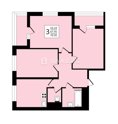 Продажа 3-комнатной квартиры 71 м², 10/25 этаж