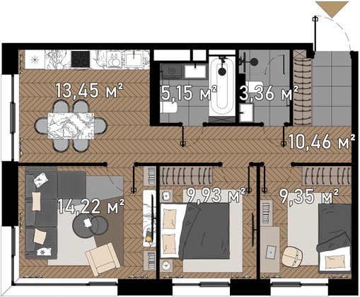 Продажа 3-комнатной квартиры 65,9 м², 11/23 этаж