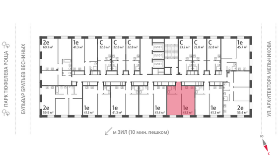 Продажа 1-комнатной квартиры 41,5 м², 22/28 этаж