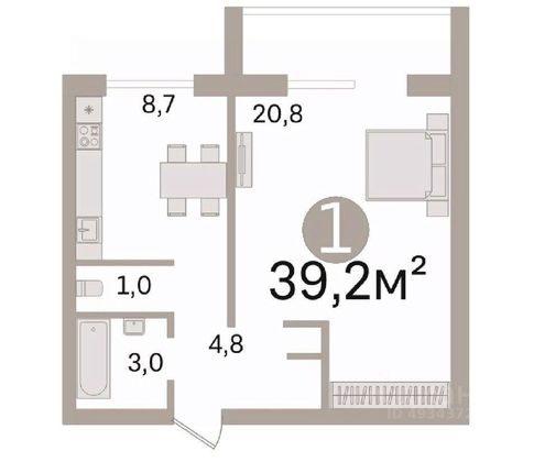 Продажа 1-комнатной квартиры 39,2 м², 12/12 этаж