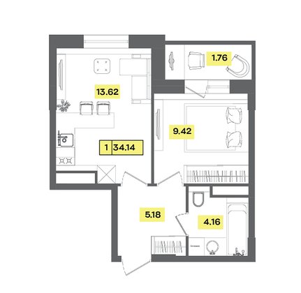 Продажа 2-комнатной квартиры 34,1 м², 5 этаж