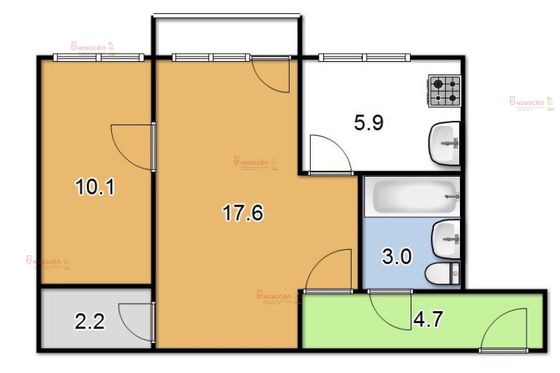 Продажа 2-комнатной квартиры 43 м², 2/2 этаж