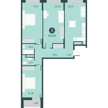 Продажа 3-комнатной квартиры 93,6 м², 6/17 этаж