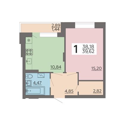 Продажа 1-комнатной квартиры 39,6 м², 18/24 этаж