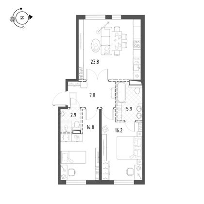 70,6 м², 2-комн. квартира, 3/10 этаж