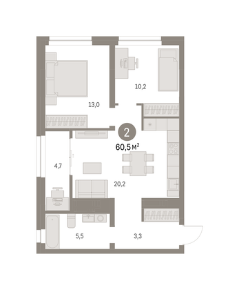 Продажа 2-комнатной квартиры 60,5 м², 10/13 этаж