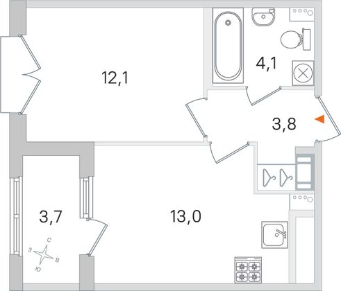 Продажа 1-комнатной квартиры 34,8 м², 4/4 этаж
