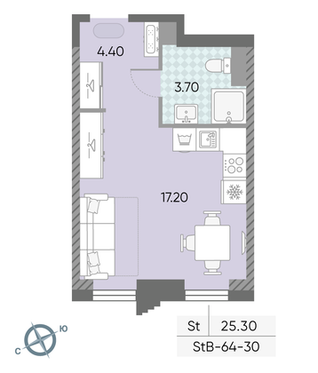 Продажа квартиры-студии 25,3 м², 30/58 этаж