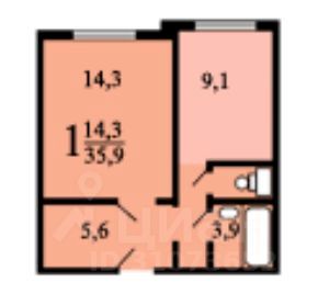 Продажа 1-комнатной квартиры 35,8 м², 1/17 этаж