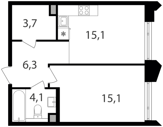 Продажа 1-комнатной квартиры 44,3 м², 11/19 этаж