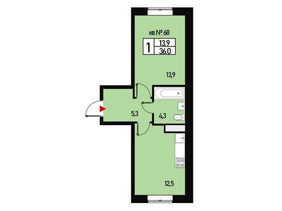 Продажа 1-комнатной квартиры 36 м², 3/3 этаж