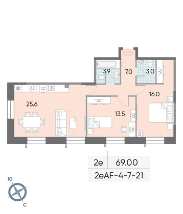 Продажа 2-комнатной квартиры 69 м², 10/28 этаж