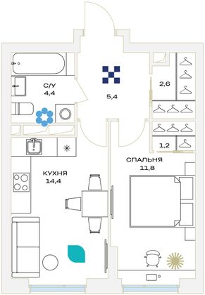 Продажа 1-комнатной квартиры 39,8 м², 6/23 этаж